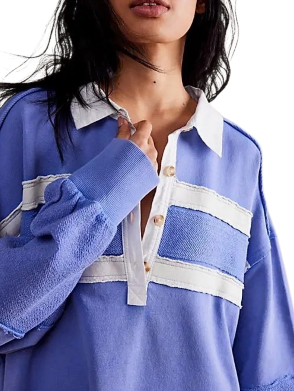Free People Blair Sweatshirt Blue Varsity Polo Oversized Tunic XS NWT - Picture 3 of 14